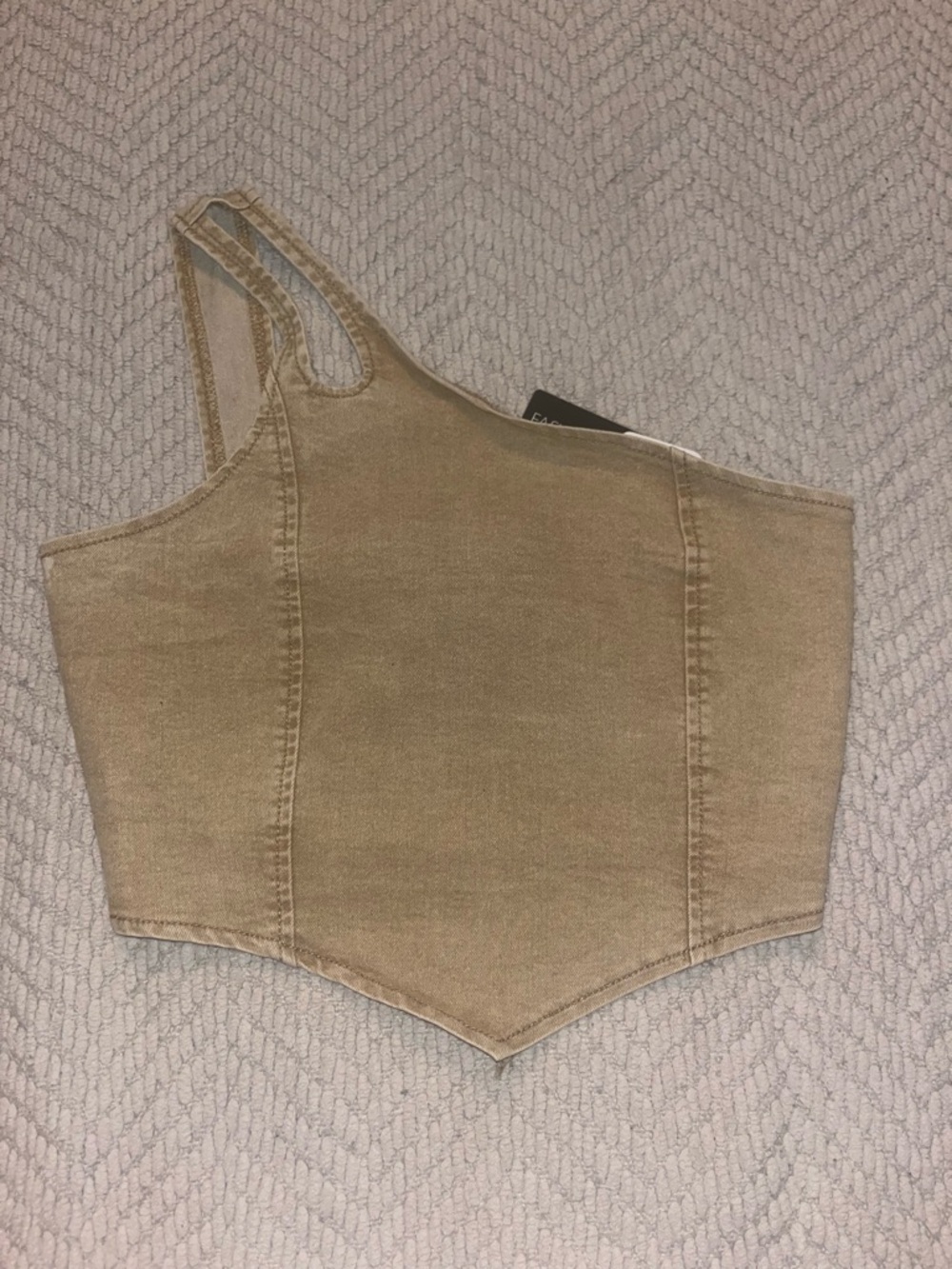 Fashion Nova Beige One-Shoulder Corset Crop Top